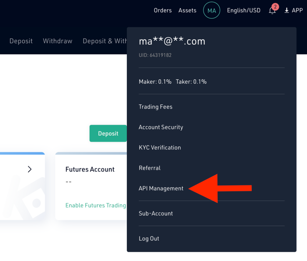 how to connect kucoin api to app